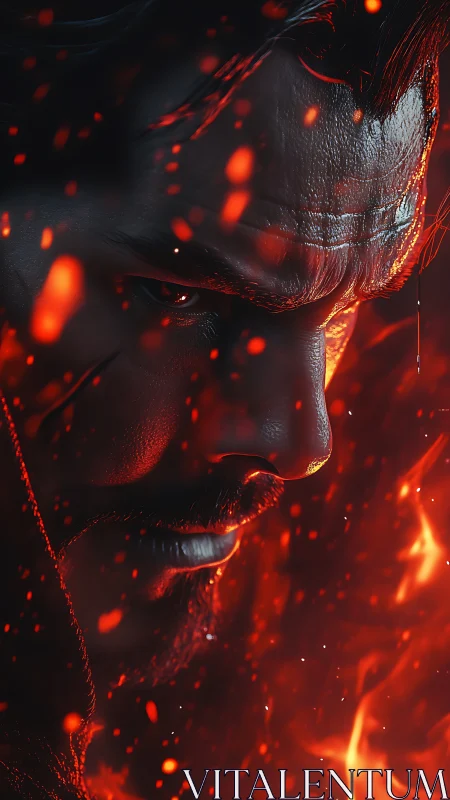 Photorealistic fiery portrait in extreme cinematic close-up.