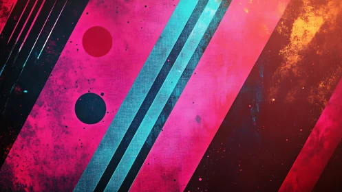 Neon diagonal bands with dual circles on textured magenta.