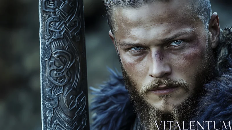 Storm-eyed Viking steadies a rune-forged blade before battle