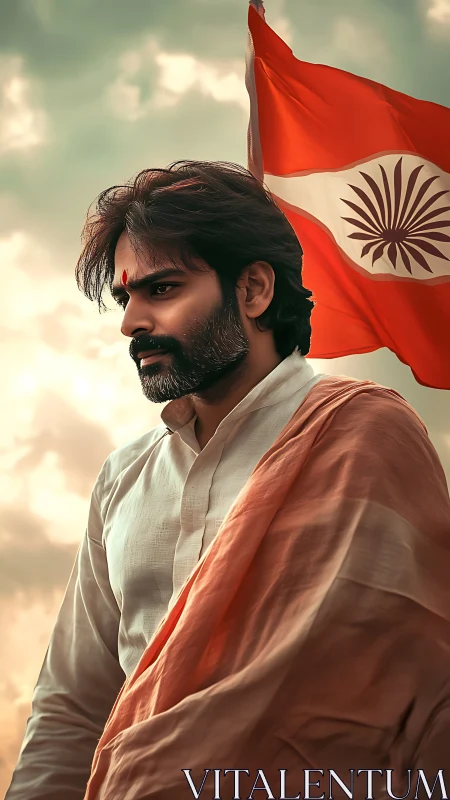 Resolute patriot standing tall beneath a glowing sky.