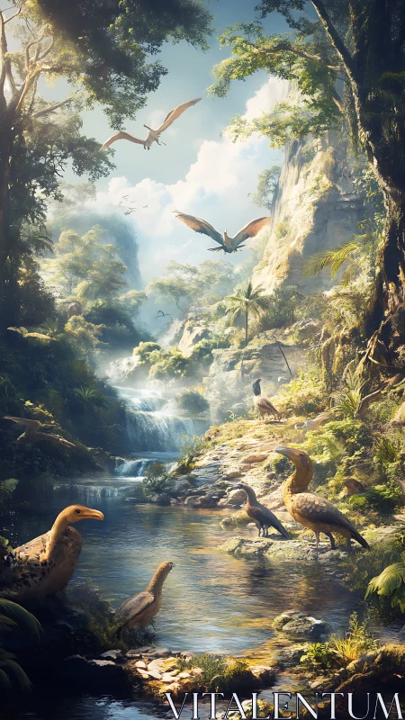 Sunlit dinosaur valley where ancient rivers still sing.