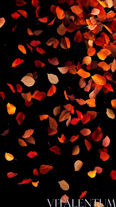 Scattered autumn foliage captured in high-contrast isolated motion