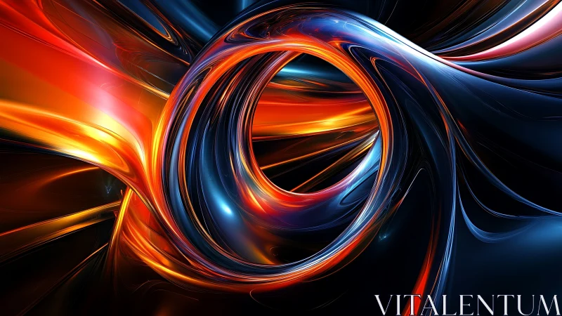 Molten chromatic vortex twists through metallic void.