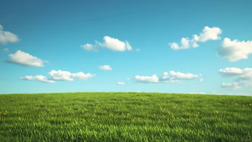 Sunny hilltop lullaby under wandering cotton clouds.