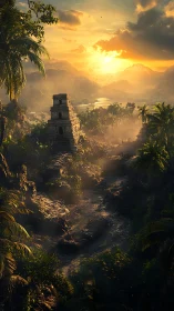 Sunlit jungle temple ruins rendered in cinematic detail