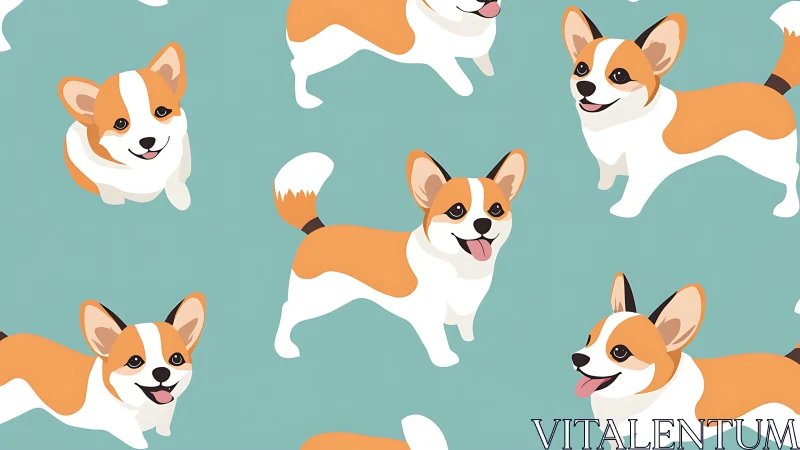 Corgi confetti parade pops across teal cartoon skies.
