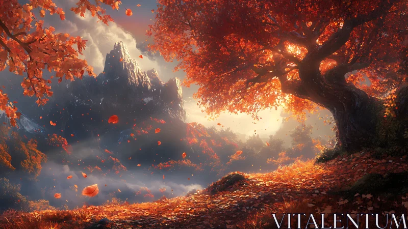 Autumnal fantasy valley glows under dramatic backlit foliage