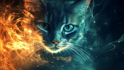 Dual-Element Feline Composite: Fire and Plasma Energy Synthesis.