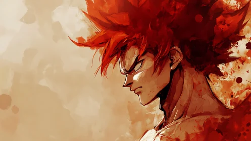 Fiery anime warrior pausing in a moment of fierce resolve.