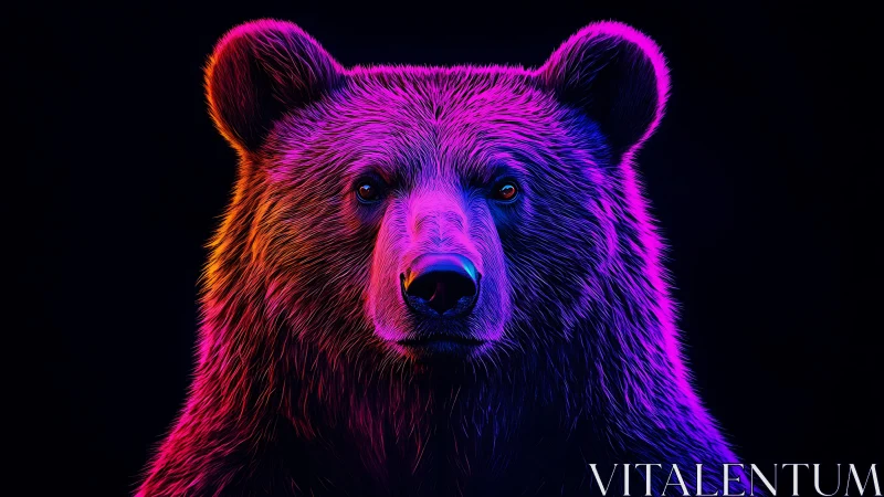 Bear portrait rendered with neon rim lighting against black