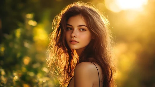 Young woman in golden sunset light outdoors portrait.