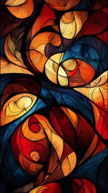 Swirling ember petals over deep cobalt currents abstracted.