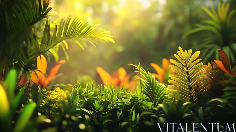 Tropical Botanical Ecosystem: Macro-Scale Flora with Dimensional Depth.