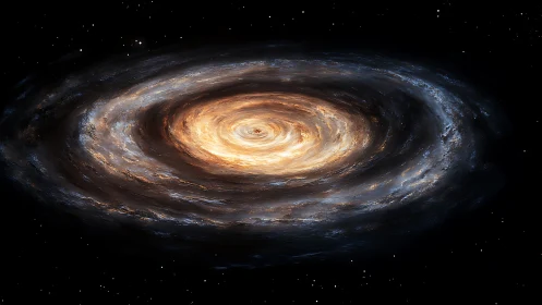 Spiral galaxy core glows through dense star-filled rings.