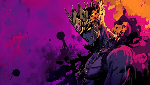 Inkfire crown king broods in neon storm of chaos and shadow.