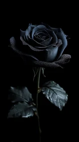 Monochrome black rose study in dramatic low key lighting.