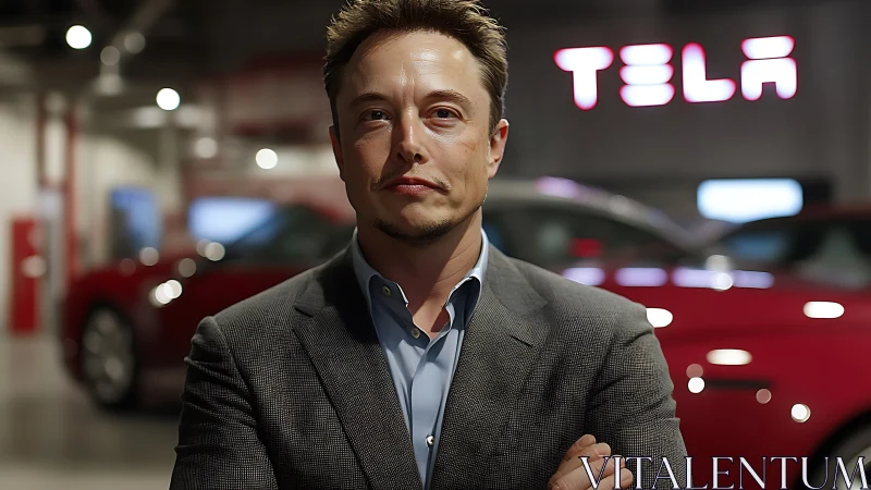 Business leader stands in modern electric vehicle showroom