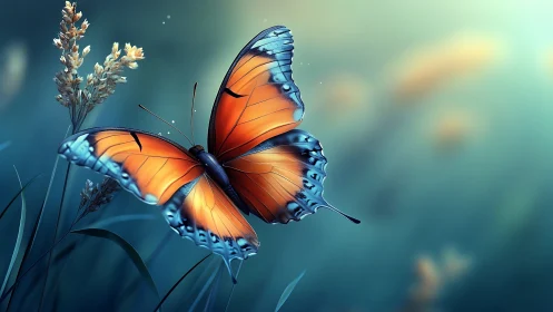 Copper-winged daydream glides through teal twilight air