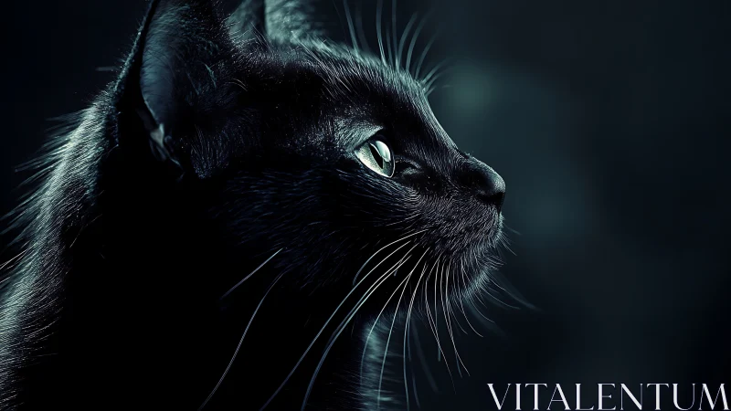 Black Cat Profile Against Dark Background
