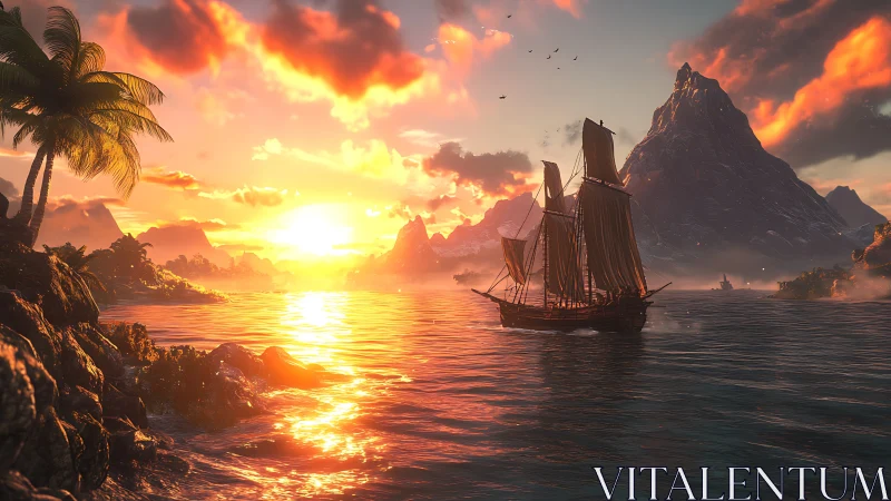 Golden Galleon at Sunset: Seascape with Dramatic Sky.