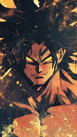 Saiyan warrior portrait under blazing ember energy storm.