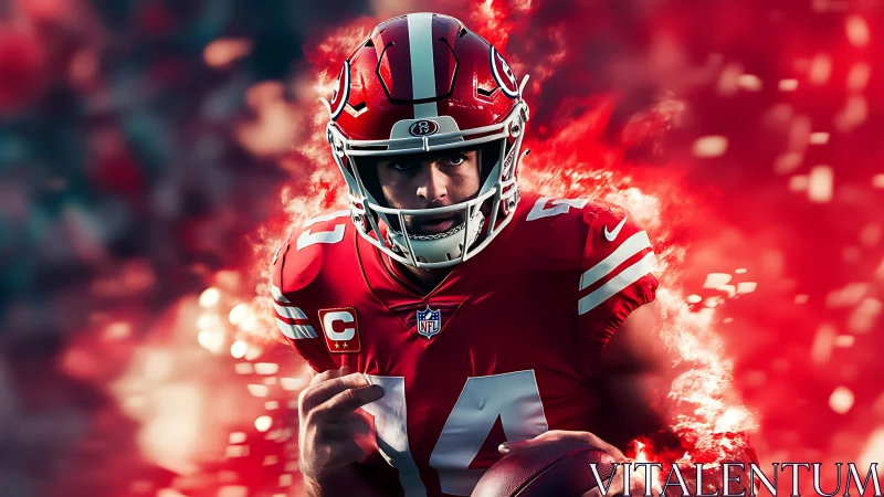 Digital rendering shows football player in red uniform advancing