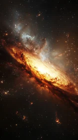 Glowing spiral galaxy wrapped in warm golden starlight.