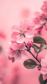 Pink flowering branch with blurred background depth