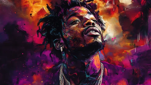 Bold digital portrait of confident man in vivid colors.