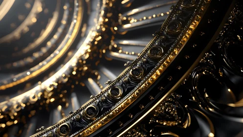 Ornate Black and Gold Abstract Rings in Luxurious Digital Style.