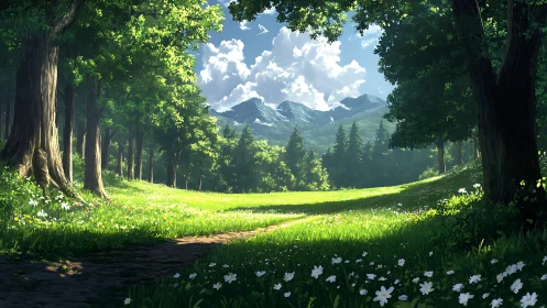 Alpine Valley Path Through Ancient Forest Giants