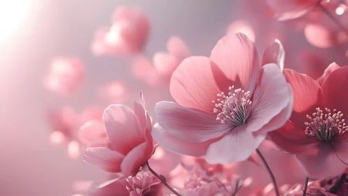 Delicate Pink Blossoms Dance in Soft Dreamy Light