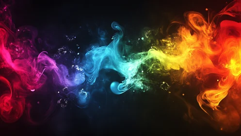 Multicolor vapor streams across dark gradient background.