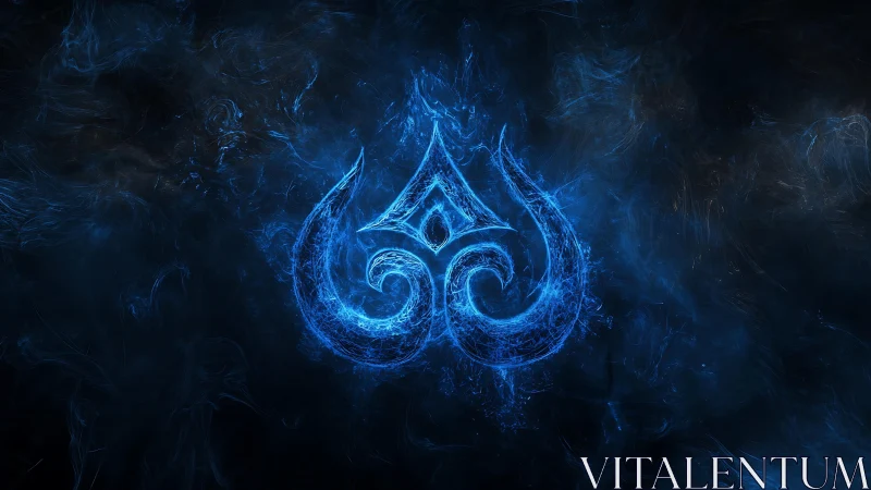 Glowing Abstract Blue Symbol in Dark Fantasy Digital Art Style.