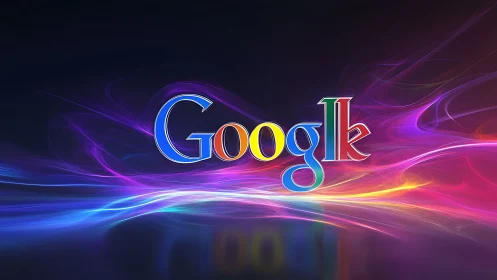 Vibrant multicolor logo glows amid flowing neon light trails