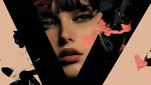 Portrait of woman framed by bold V shape and paint strokes.