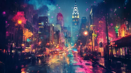Neon rain paints the restless city into a glowing dream