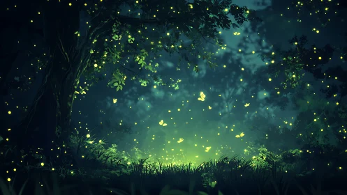 Luminescent Forest Reverie: Where Fireflies Dance Through Enchanted Dusk.