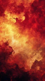 Abstract fluid composition with red and amber tonal gradation.