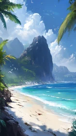 Towering Monolith Guards Turquoise Shores Below.