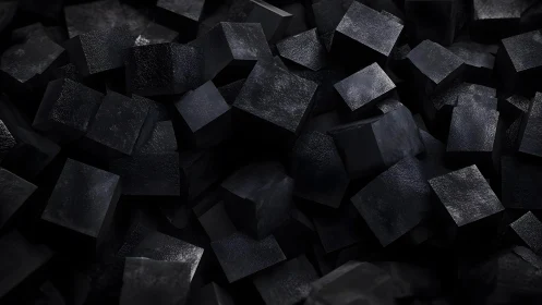 Dark textured cubes forming dense abstract 3D surface.