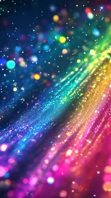 Prismatic glitter waves with luminous bokeh cascade.