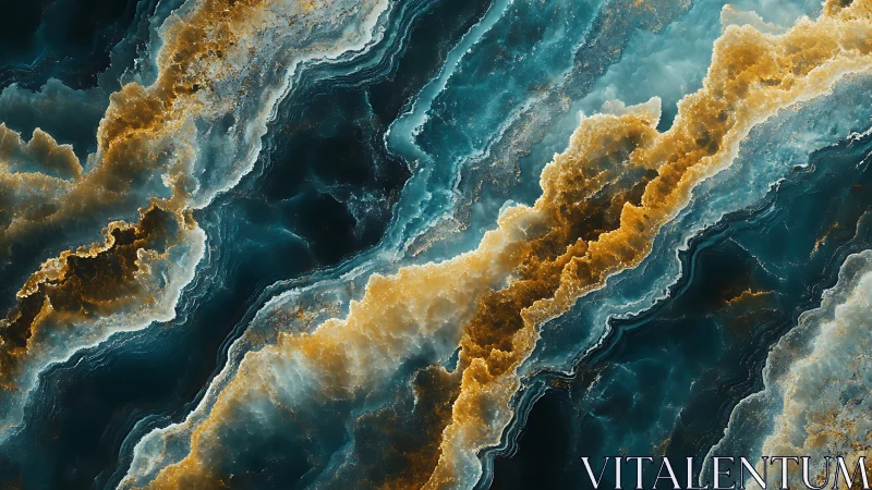 Celestial mineral rivers carve stormy oceans of molten teal