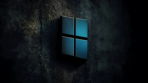 Glowing Window Panes Mounted on Textured Dark Wall