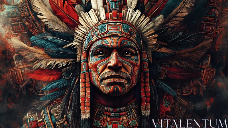 Tribal warrior portrait glows in fiery ceremonial light