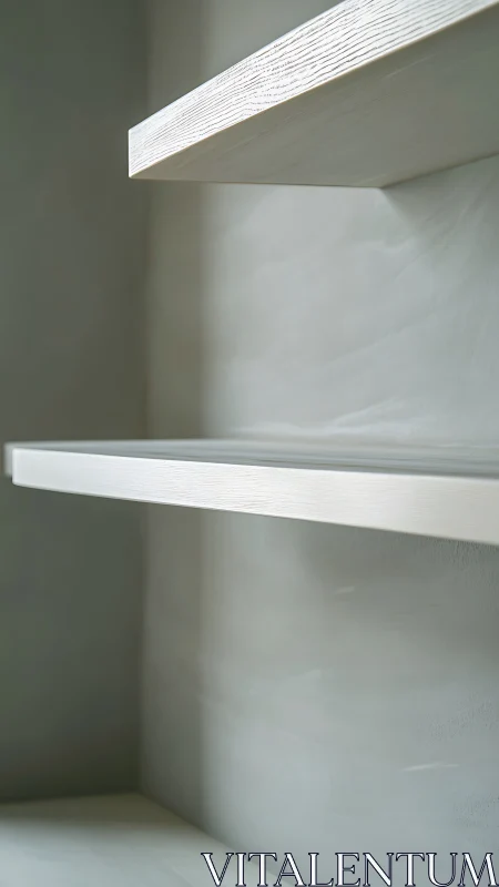 Minimalist floating shelves emphasize clean linear geometry