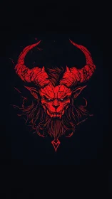 Red horned demonic head graphic occupies centered dark field