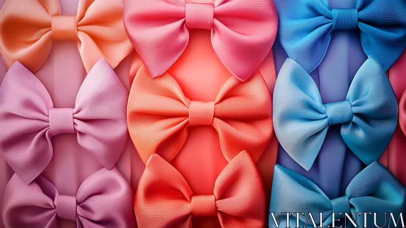 Vibrant satin bows arranged in a pastel rainbow grid pattern.