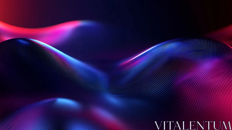 Glowing neon waves drift softly across a shimmering horizon