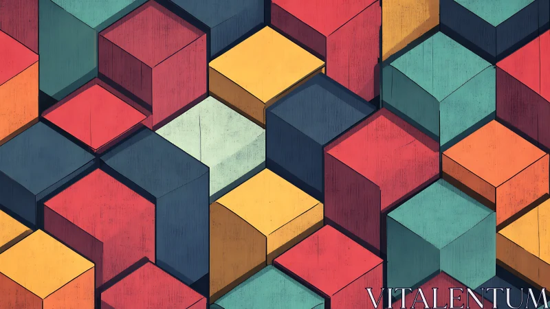 Isometric color cubes march in layered geometric procession